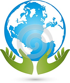 Earth and hands, globe colored, earth and economy logo