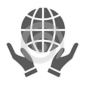 Earth in hands glyph icon, ecology and globe, planet in arms sign, vector graphics, a solid pattern on a white