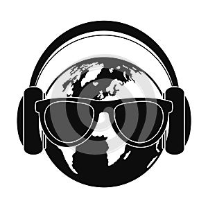 Earth headphones icon, simple style