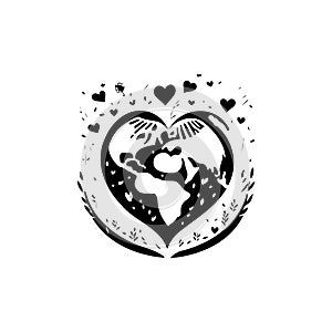 Earth heartIcon hand draw black colour world kindness day logo symbol perfect photo