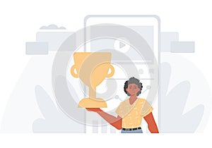 The Earth holds the achiever 's cup in his domesticate embrace . achiever concept. Trendy style, Vector Illustration photo