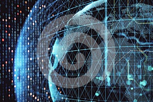 Earth hologram with creative glowing binary code interface