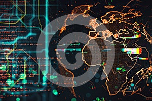 Earth hologram with creative glowing programming interface