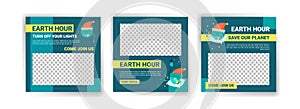 Earth Hour banner. Climate change awareness campaign by turning off lights and electronic equipment that are not used for 1 hour