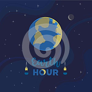 Earth hour day flat color vector illustration