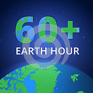 Earth hour illustration with planet and turn off button. Turn off the lights.