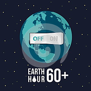 Earth hour with swicth turn off on earth and stat vector design