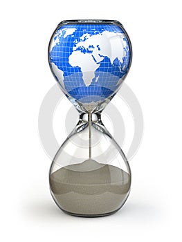 Earth in hourglass. Conceptual image destruction of the world.