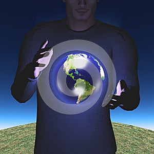 Earth hovers between hands