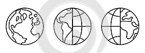 Earth icon. Earth globe linear sign. Set of abstract drawing earth globe icons