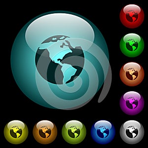 Earth icons in color illuminated glass buttons