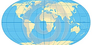 World map with most important circles of latitudes and longitudes photo