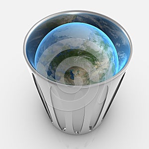Earth inside trashcan