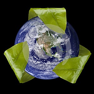 Earth with Leaf Recycle Symbol