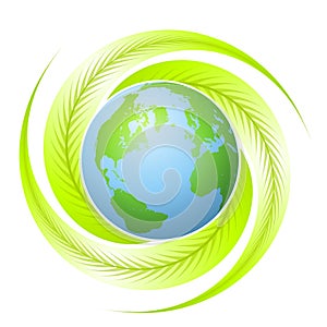 Earth With Leaf Swirls Logo