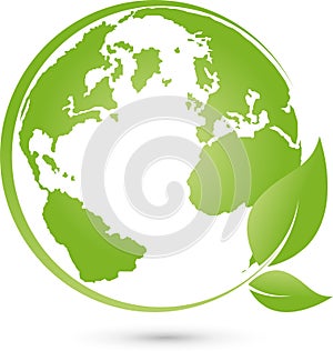 Earth and leaves, globe colored, earth and economy logo