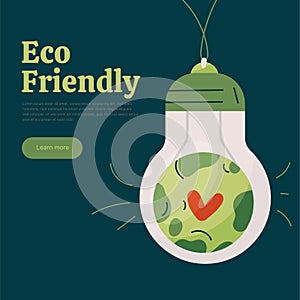 Earth in lightbulb - Ecology modern flat vector concept illustration, alternative energy concept, green power