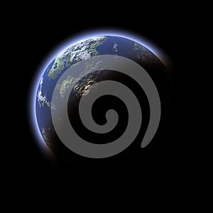 Earth-like planet on black background