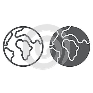 Earth line and glyph icon, world and geography, planet sign, vector graphics, a linear pattern on a white background.