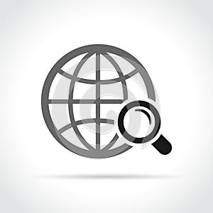 Earth and magnifying glass icon