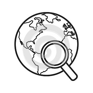 Earth with Magnifying Glass Outline Flat Icon