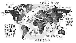 Earth map with the name of the countries