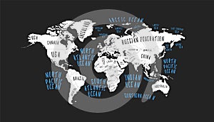 Poster Earth map with the name of the countries photo