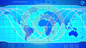 Earth map. Scanning telecommunication satellite