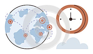 Global Connectivity and Time Management Concept with World Map and Clock Elements