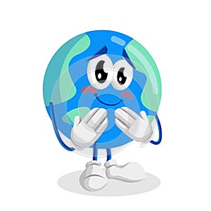Earth mascot and background ashamed pose