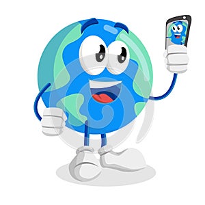 Earth mascot and background with selfie pose