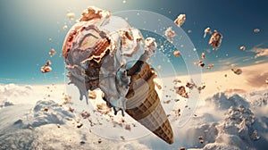 Earth melting away like ice cream, a poignant climate crisis representation, Ai Generated