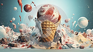 Earth melting away like ice cream, a poignant climate crisis representation, Ai Generated