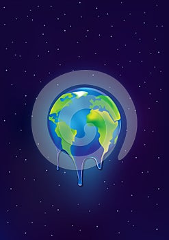 Earth is melting on a dark blue stars background vertical vector illustration i