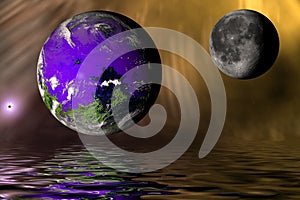 Earth and Moon with flood (Computer Generated)