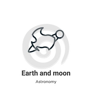 Earth and moon outline vector icon. Thin line black earth and moon icon, flat vector simple element illustration from editable