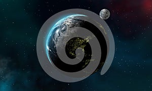 Earth and Moon with an overview of the universe, Galaxies, Background, Stars, Unique Design