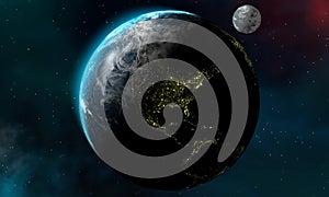 Earth and Moon with an overview of the universe, Galaxies, Background, Unique Design, Stars