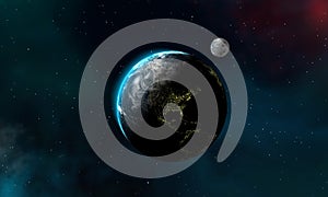 Earth and Moon with an overview of the universe, Galaxies, Stars, Background, Unique Design