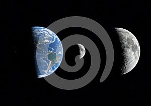 Earth and moon phases comparison