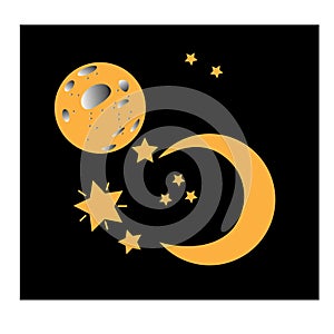 Earth moon star icon outer space night illustration design background vector