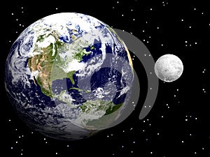 Earth and Moon with USA