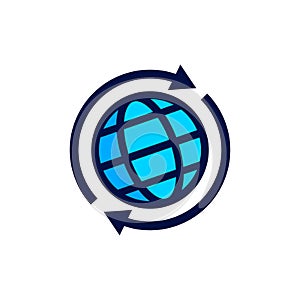 Earth movement line icon. Rotation of the earth vector illustration isolated on white. Planet with arrows outline style