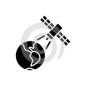 Earth observation process black glyph icon