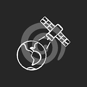 Earth observation process chalk white icon on dark background