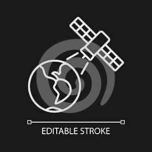 Earth observation process white linear icon for dark theme