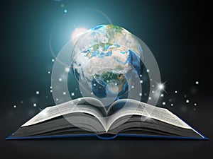 Earth and open book. Education internet e-'learning concept.