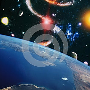 Earth orbit. Universe. Abstract science backgrounds. NASA imagery used