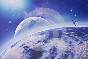 On the Earth orbit. Universe. Abstract science backgrounds. NASA