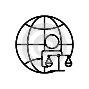 Earth and people line icon with law. law abiding day icon. Editable stroke